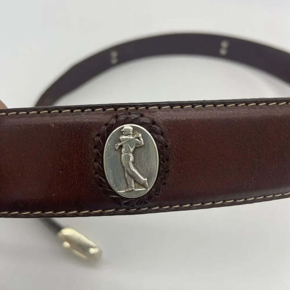 Onyx by Brighton Golf Belt Golfer Medallion Sz 40 Brown Leather 1.25